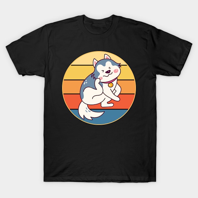 Funny Kawaii Cute Husky Dog Vintage Retro Sunset T-Shirt by Inspirational And Motivational T-Shirts